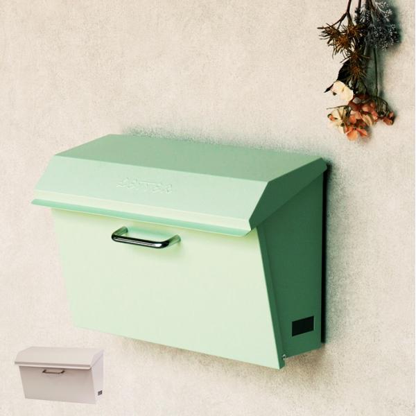 郵便ポスト 壁掛け 鍵付き セージグリーン/クリーム 壁掛けポスト おしゃれ レトロ 北欧 ヨーロピ...
