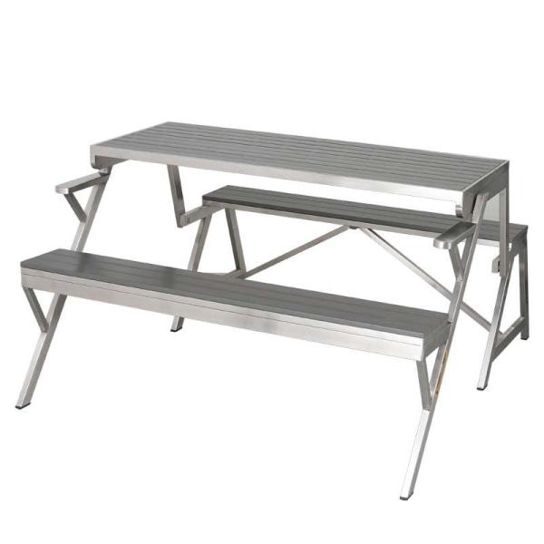 SS TABLE &amp; BENCH DOUBLE WPC GRAY ステンレス テーブル &amp; ベンチ ...