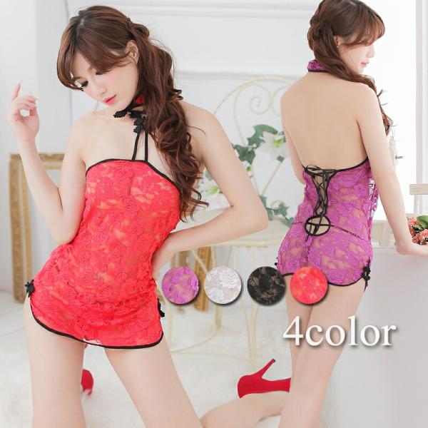 チャイナボタン ベビードール ＆Tバック 女性下着 セクシーランジェリー コスプレ衣装 透け透け チ...