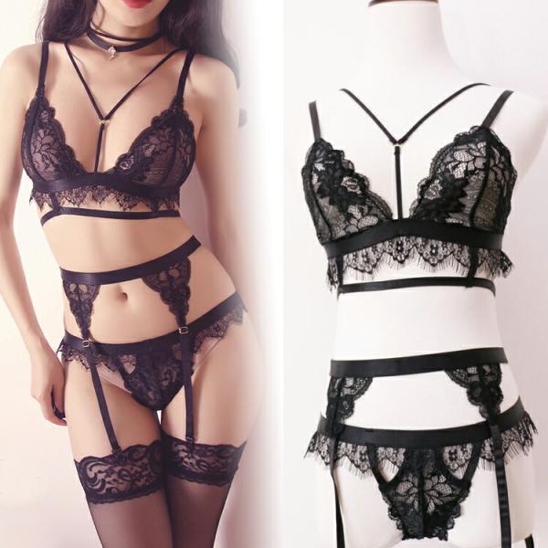 ガーターベルト付き ブラとショーツ セクシーランジェリー 透け透け エロ 過激 大人 女性 レディー...