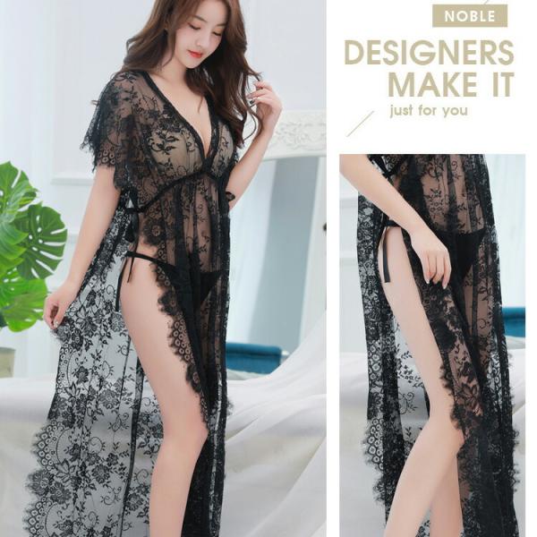 黒色 ロング丈 ベビードール＆ショーツ セクシー女性下着 ランジェリー 透け透け 過激 大人 女性 ...