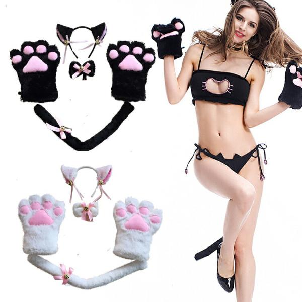 猫5点セット 肉球グローブ ふわふわ コスプレ小物 エロ可愛い 過激 大人 女性 レディース セクシ...
