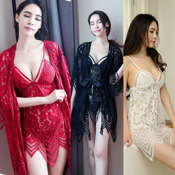 ガウン付き ベビードール＆ショーツ キャミソール セクシー女性下着 ランジェリー 過激 透け透け 大...