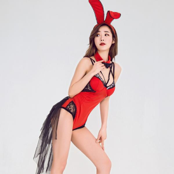 赤色 チュール付き バニーガール服 レオタード コスプレ衣装 エロ 過激 大人 女性 レディース セ...