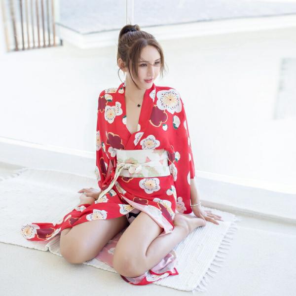 赤 ロング丈 セクシー着物ドレス 浴衣 コスプレ衣装 過激 大人 女性 レディース セクシー 【30...