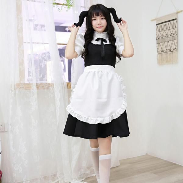 黒色 アイドル風 メイド服 コスプレ衣装 エプロン セクシー コスチューム 仮装 レディース かわい...