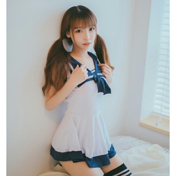 紺色リボン セーラー服 スクール水着 コスプレ衣装 ランジェリー 透け透け エロ 過激 大人 女性 ...
