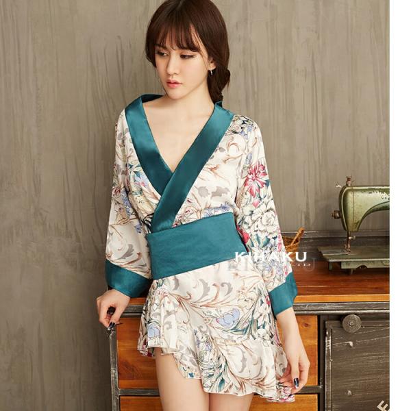 緑帯 ミニ丈 セクシー着物ドレス コスプレ衣装 過激 大人 女性 レディース セクシー 【3031】