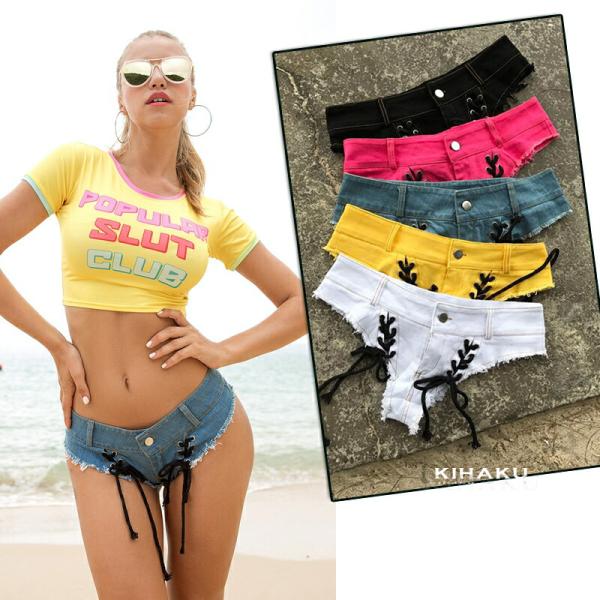 編み上げ マイクロミニ デニムショートパンツ 【2678】