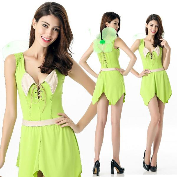 編み上げ 妖精 ティンカーベル コスプレ衣装 ハロウィン衣装 過激 大人 女性 レディース エロい服...