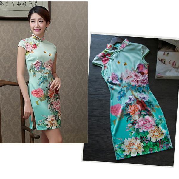 ミント ショート丈チャイナドレス コスプレ衣装 女性 チャイナ服 セクシー コスチューム 仮装 レデ...