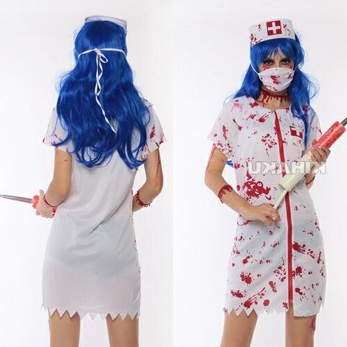 血まみれ マスク ナース服 ゾンビ ホラー系 コスプレ衣装 ハロウィン 過激 大人 女性 レディース...
