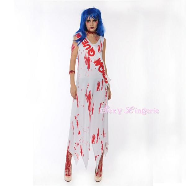 血まみれ たすき付き 花嫁ドレス ホラー系 コスプレ ハロウィン衣装 過激 大人 女性 レディース ...