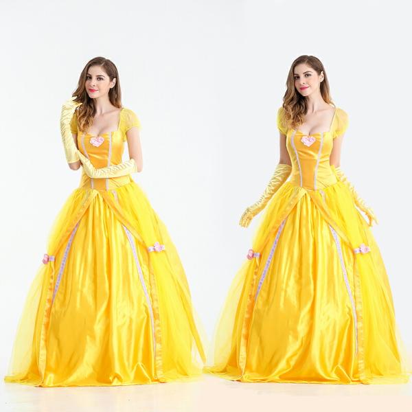 ゴールド ロング丈ドレス プリンセス ハロウィン衣装【4708/2】