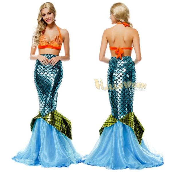 オレンジ 人魚姫 ロング丈ドレス コスプレ ハロウィン衣装 過激 大人 女性 レディース エロい服 ...
