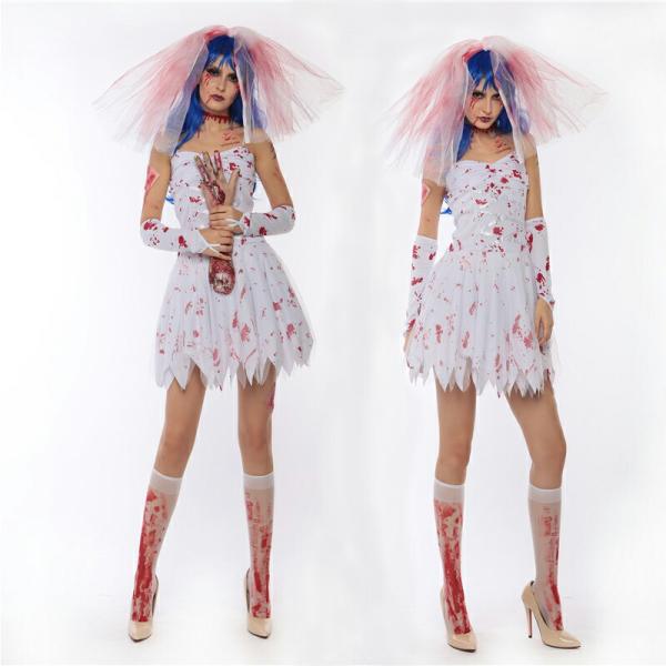 血まみれ ゴースト花嫁ドレス ゾンビ ホラー系 コスプレ ハロウィン衣装 過激 大人 女性 レディー...