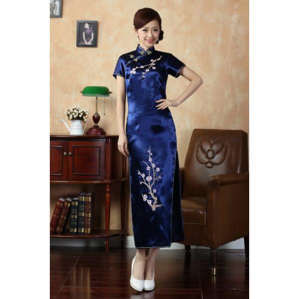 紺 ロング丈チャイナドレス コスプレ衣装 女性 チャイナ服 セクシー コスチューム 仮装 レディース...