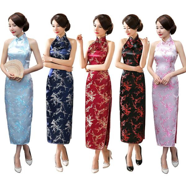 バック魅せられ ロング丈チャイナドレス コスプレ衣装 女性 チャイナ服 セクシー コスチューム 仮装...