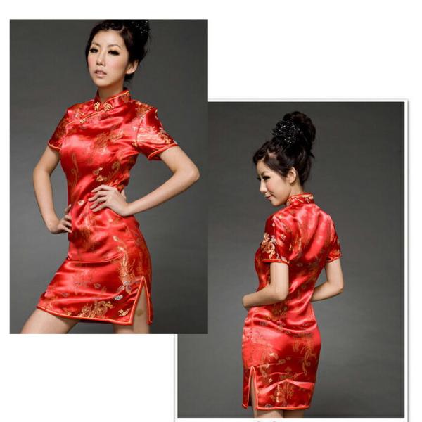 龍鳳柄 ショート丈チャイナドレス コスプレ衣装 女性 チャイナ服 セクシー コスチューム 仮装 レデ...