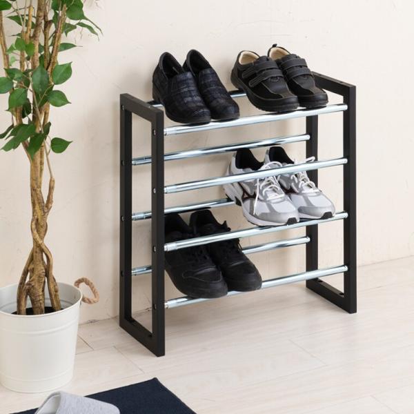 伸縮式シューズラック4段 靴入れ 玄関収納 スリッパ ラック コンパクト エントランス スリム 省ス...