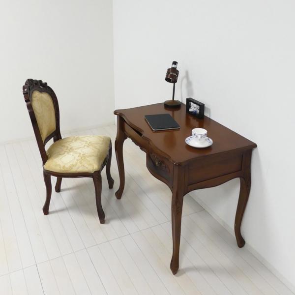 コモ デスク 幅90cm ブラウン パソコンデスク 木製 書斎机 書斎デスク 高級感 アンティーク ...