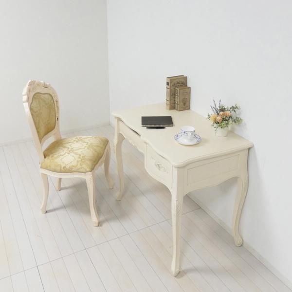 コモ デスク 幅90cm ホワイト パソコンデスク 木製 書斎机 書斎デスク 高級感 アンティーク ...