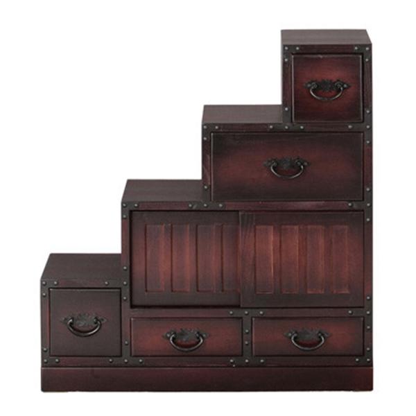 レトロ調 左階段 完成品 タンス チェスト 和モダン アンティーク 和室 民芸調デザイン 箪笥 民芸...