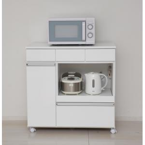 カウンターレンジワゴン キッチンカウンター キャスター付き コンセント付き 炊飯器 ポット レンジワゴン 完成品 シンプル スライドスレール キッチン収納｜commitand