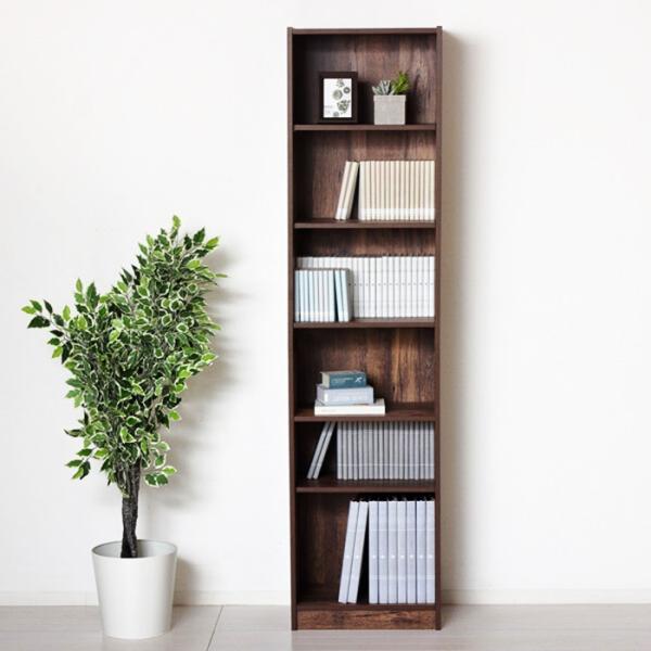 本棚 幅45cm 高さ180cm ダークブラウン 木製 6段 可動棚 おしゃれ 木目柄 北欧 モダン...