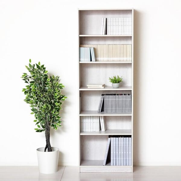 本棚 幅60cm 高さ180cm ホワイト 木製 6段 可動棚 おしゃれ 木目柄 北欧 カントリー ...