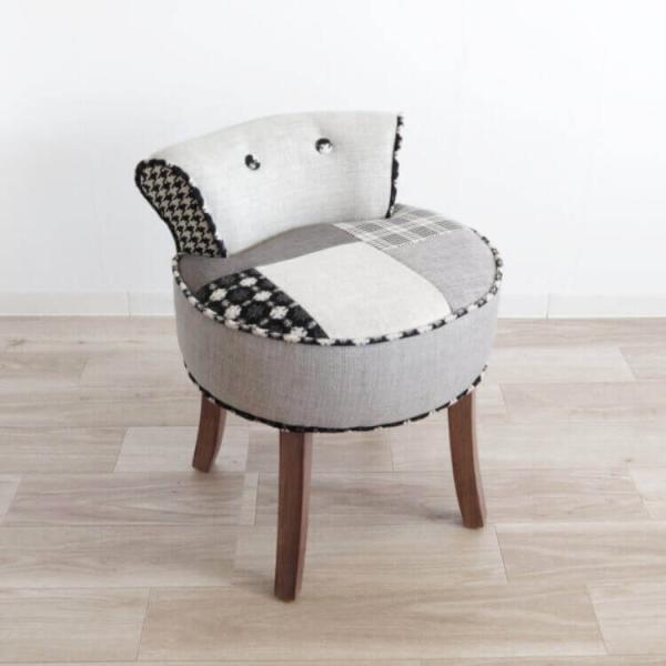 パッチワークデザインチェアー ライトグレー コンパクト パッチワーク カフェチェア 椅子 イス チェ...