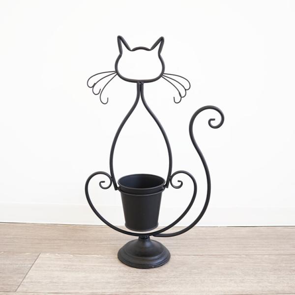 プランター 鉢カバー フラワーベース ネコ 黒 猫 ガーデニング フラワースタンド 屋外 植木鉢置き...