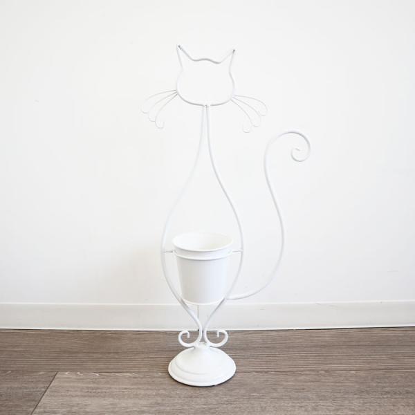 プランター 鉢カバー フラワーベース ネコ 白 ガーデニング 猫 フラワースタンド 屋外 植木鉢置き...