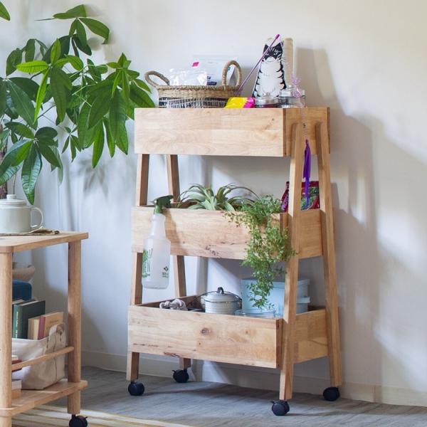 シンプルで使いやすいキャスター付き木製ワゴン NATURAL SIGNATURE ストレージワゴン ...