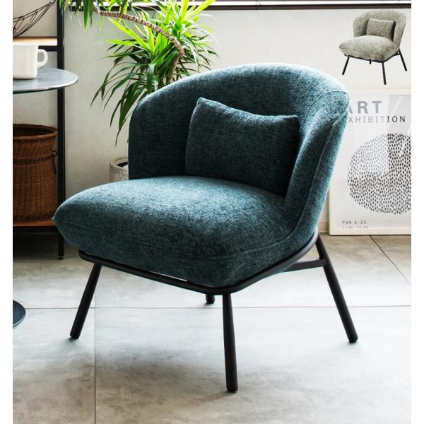 パーソナルチェア 一人掛け ソファ クッション付き ファブリック 布張り グリーン ライトグレー お...