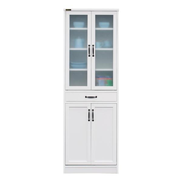 食器棚 幅60cm ガラス キッチン収納 ホワイト 白 スリム 台所 収納 キッチンラック ハイタイ...