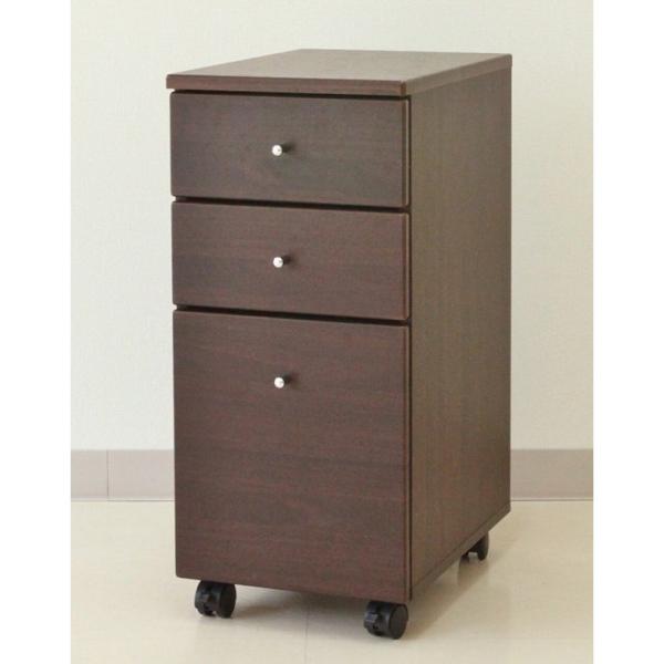 デスクワゴン 単品 ブラウン 幅30cm 木製 サイドワゴン キャスター付き オフィスワゴン チェス...