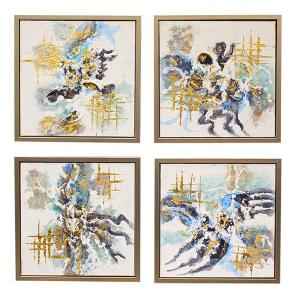 アートフレーム 4点セット 夏 ブルー ゴールド 高級感 涼しげ 額 絵 アートフレーム ウォールパネル アートボード おしゃれ 高級感 エレガント アンティーク｜commitand