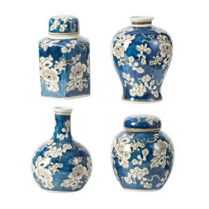 シノワズリな蓋付き壺 花瓶 4点セット AN-2272 花瓶 おしゃれ かわいい 可愛い 陶器 玄関 リビング アンティーク 花器｜commitand