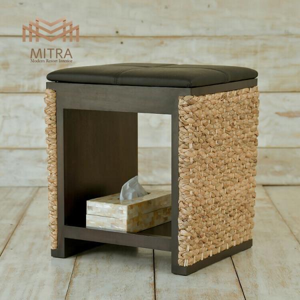 収納付きスツール ウォーターヒヤシンス アジアン家具 マホガニー材