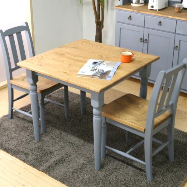 ダイニングテーブル 幅80cm ブルーグレー 正方形 木製 2人用 カフェテーブル 食卓テーブル お...