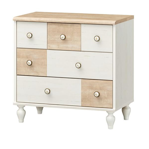 チェスト 3段 ローチェスト タンス 衣類収納 小物収納 フレンチシャビーカフェ 収納棚 洋服 収納...