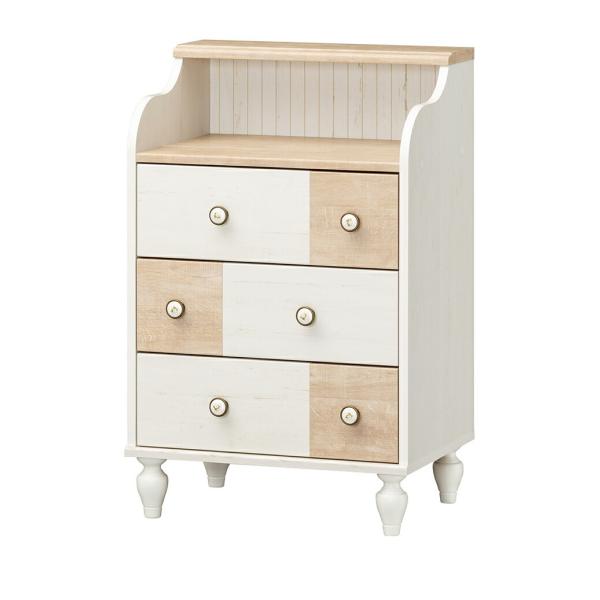 チェスト 3段 ローチェスト タンス 衣類収納 小物収納 フレンチシャビーカフェ 電話台 FAX台 ...