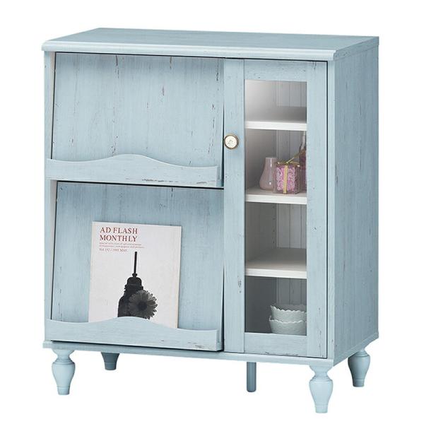 フラップガラスキャビネット 幅75cm フレンチシャビー フラップ扉 本棚 ラック 木製 書棚 収納...