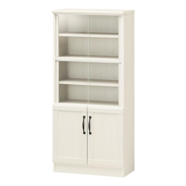 ミニカップボード 食器棚 ガラス引き戸 ミニ食器棚 ロータイプ キッチン収納 レンジ台 木製 チェロ...