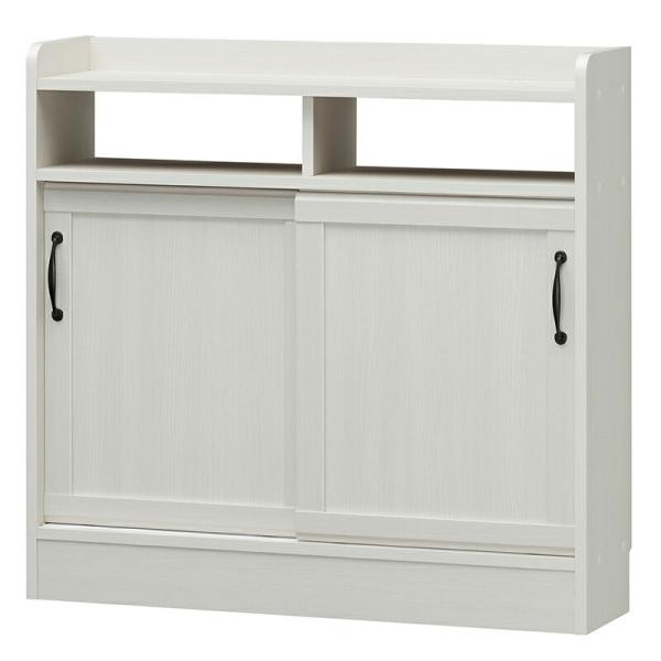 キャビネット 幅約90cm キッチン収納 リビング収納 薄型キャビネット 引き戸 本棚 収納棚 チェ...