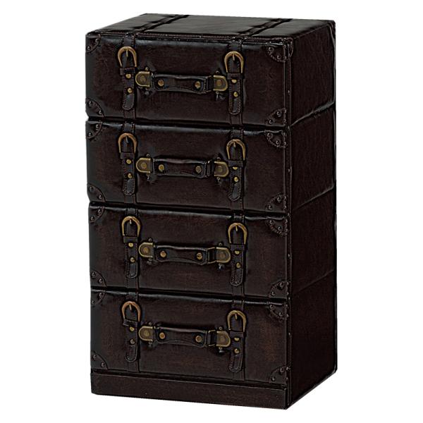 トランク型 チェスト 4段 トランク収納 小物収納 アクセサリー収納 レザー 合皮 MCH-6004...