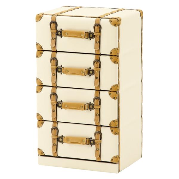 トランク型 チェスト 4段 トランク収納 レザー 合皮 収納家具 衣類収納 アメリカン 小物収納 デ...