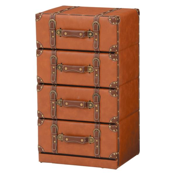 トランク型 チェスト 4段 トランク収納 レザー 合皮 収納家具 衣類収納 小物収納 デザイン MC...
