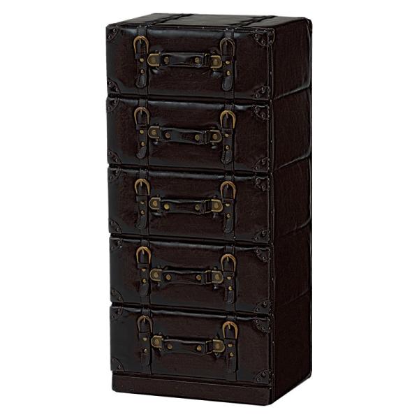 トランク型 チェスト 5段 トランク収納 レザー 合皮 収納家具 衣類収納  デザイン 小物収納 M...